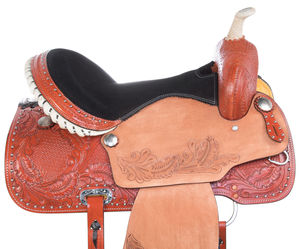 Ensemble de selle anglaise de course de baril en cuir de qualité supérieure Taille du siège Western Horse 14 "-18" Plusieurs couleurs et tailles disponibles - Product Image 4