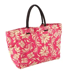 Factory custom full printing cotton canvas shopping bag customized printed floral larger tote bag travel bag with logo