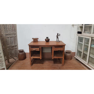 Escritorio de Trabajo Multifuncional Vintage, Escritorio de Madera Maciza Antiguo Restaurado con Dos Cajones, Resistente ALPACORP para Uso en Oficina - Product Image 4