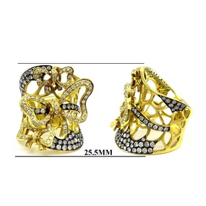 KOK Bagues Fantaisie Classiques de Mariage Personnalisées en Or Jaune 18 carats pour Femme avec Grappe de Diamants et Ruban Nœuds - Product Image 2