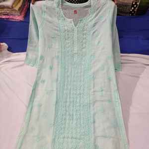 -ELEGANT--Beautiful LONG KURTI KOTA COTTON DESIGN Chikankari WHITE THREAD EMBROIDERY Work-2021 - Product Image 1