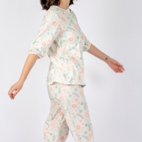 Ensemble pyjama pour femmes, chemise à manches longues et pantalon long jusqu'aux chevilles, imprimé floral, jersey 100% coton, confortable, respirant, lavable