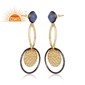 Pendiente colgante de tuerca chapado en oro de latón con acabado martillado, joyería de moda para mujer, regalo para su colección clásica - Product Image 2