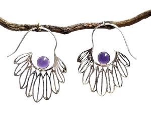 Venta al por mayor de piedra de plata pendiente de aro de plata de amatista pendiente de aro - Product Image 1