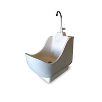Wudumate Lavabo ovale moderne sur piétement pour ablutions musulmanes, en terrazzo, pour lavage des pieds, monotrou, capacité 12L, finition mate beige