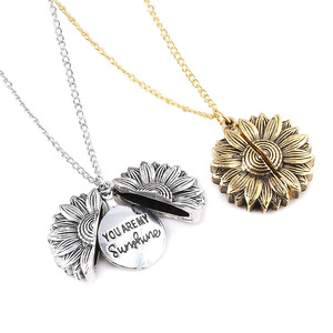 Women's You Are My <strong>Sunshine</strong> Engraved Sunflower Locket Necklace Alloy Memorial for Wedding Engagement Anniversary Party <strong>Gift</strong> - Product Image 3