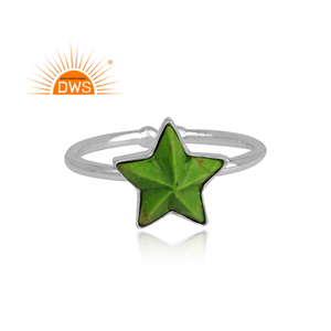Gema de cobre verde Natural, anillo apilable de corte de estrella, fabricante de joyería, proveedor de anillo de Plata de Ley 925 sólida - Product Image 2