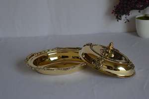 Vantage Modern Luxury Hot Fancy Acero inoxidable y latón Pedestal Frutero con asa para uso en el hogar y la cocina Uso de deshierbe - Product Image 5