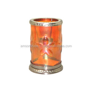 Orange <b>Glass</b> Designer Bedroom Decoration <b>Hurricane</b> Candle Holder Handmade - Product Image 1