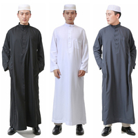 Thobe pour homme à manches longues en coton, longueur au sol, col montant, style modeste, couleur unie (blanc, noir, gris), style Moyen-Orient