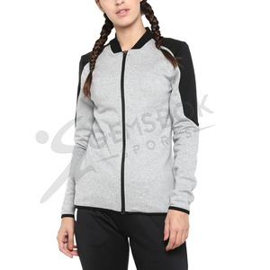 Veste de sport et yoga en molleton tricoté respirant haute performance pour femme, ultra-extensible, avec fermeture éclair intégrale et doublure matelassée grise – Vente en gros - Product Image 1