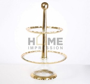 Beau support de gâteau de décoration de mariage de luxe à 2 niveaux poli doré de qualité supérieure pour les cadeaux du fabricant indien - Product Image 2