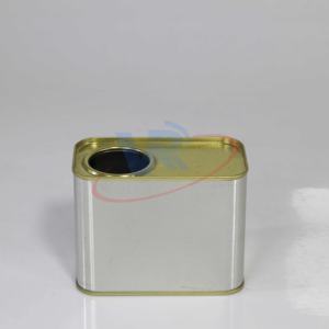 Bidon rectangulaire en métal de 0.5 litres de qualité supérieure de forme carrée avec revêtement blanc/or - Product Image 2