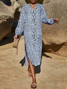 Venta caliente de las mujeres 100% de algodón Maxi vestido Floral leopardo tejido patrón elegante Casual transpirable Natural ODM pedidos bienvenidos para - Product Image 4