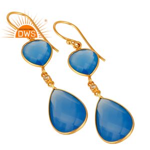 Boucles d'oreilles pendantes pour femme, bijoux fantaisie en argent Sterling 925, pierres précieuses de calcédoine bleue naturelle, fabrication de bijoux - Product Image 2