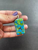 Solide 92.5 Sterling Silver Rectangle Turquoise Pendentif Personnalisé Grande Pierre Gemme Croix Motif Naturel Cuivre Turquoise Bijoux Hommes
