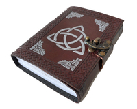 Mayorista Diseño celta Cuaderno de cuero genuino marrón oscuro en relieve con color plateado y Diario de papeles de algodón sin forro hecho a mano
