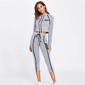 Conjunto deportivo con capucha y manga larga para mujer, ropa deportiva para Fitness, cuello con capucha, Color gris - Product Image 6