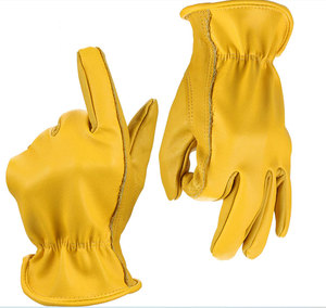 Cheap Waterproof Safety <b>Driver</b> Cow Grain Leather Working <b>Gloves</b> Yellow . - Product Image 5