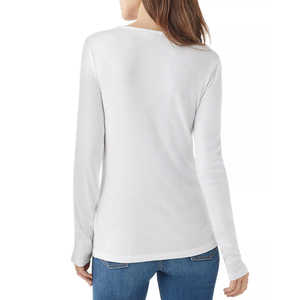 T-shirt OEM à col rond et manches longues 100% coton pour femmes - Product Image 2