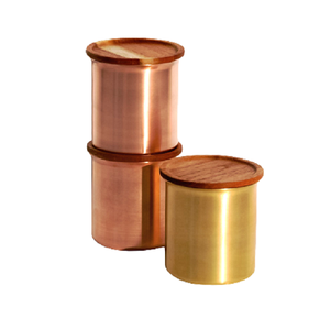 Ensemble de 3 récipients en laiton de forme ronde avec couvercle en bois Récipient de cuisine de taille personnalisée pour les meilleures ventes - Product Image 3