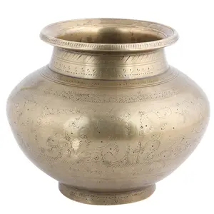 กระถางน้ำศักดิ์สิทธิ์โบราณทำมือสีทองสำหรับพิธีกรรมอินเดีย โพจจา กาลาช ทีรธา กุดัม ออนไลน์ - Product Image 1