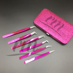 Pince à épiler d'extension de cils en acier inoxydable à pointe pointue professionnelle en argent rose choquant avec logo personnalisé commande 50pcs + volume - Product Image 2