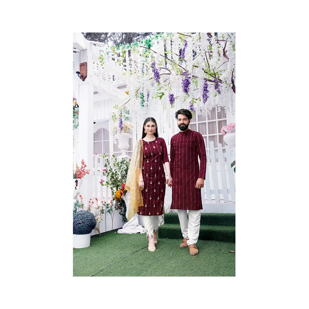 Kurta — ensemble de couple Royal, couleur Kurta avec pantalon, vente en gros