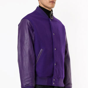 Chaqueta de bombardero de invierno de talla grande para hombre, diseño universitario transpirable, cuerpo de lana, Béisbol liso, brazos de cuero, técnicas lavadas - Product Image 3