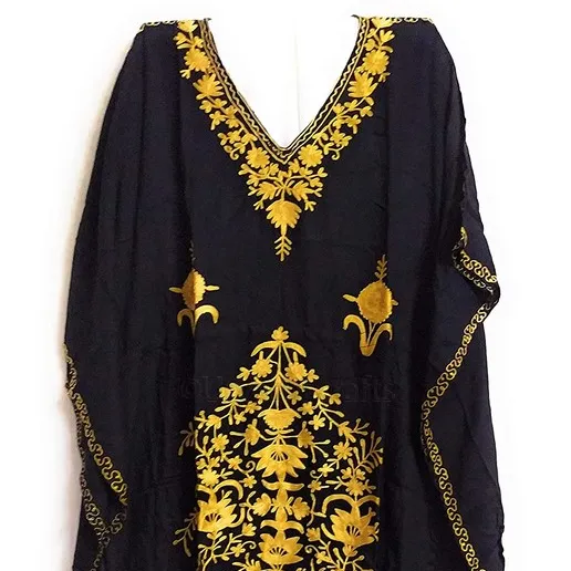 Atacado Preto Marca Rayon Kaftan com Bordado Dourado trabalho vestuário islâmico