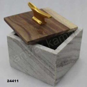 กล่องฝาปิดขนมปังหินอ่อนสีขาวพร้อมลูกบิดโลหะสีทองที่เก็บของในห้องครัวที่หรูหราสำหรับกระถาง - Product Image 2