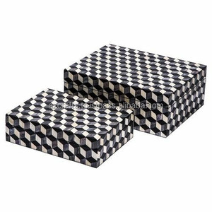 Wholesale Black and White Resin Inlay Design <b>Ring</b> Box Acrylic and Bone Jewelry Case with Carton Packaging Metal <b>Storage</b> Box - Product Image 6