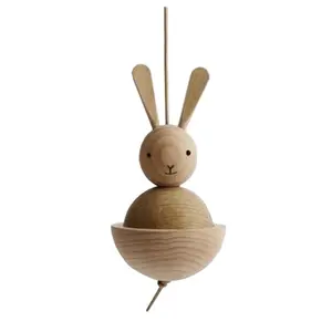 Natural Beech Easter wooden Rabbit Craft Living Room Decoration Wooden Bunny Craft hanging Ornament with leather string