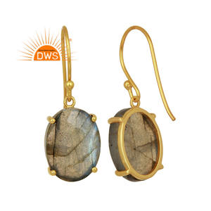 Prong Labradorite Gemstone Boucle D'oreille Plaqué Or Argent Crochet Boucles D'oreilles Indien Gemstone Bijoux Fournisseur Vintage Collection - Product Image 3