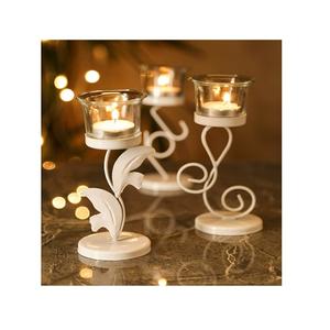 Bougeoir de couleur blanche en fer et verre avec bougeoir de qualité exclusive pour accessoires de décoration de mariage - Product Image 1