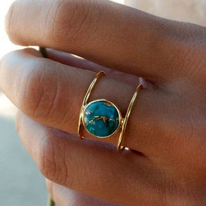 Gema de cobre y turquesa hecha a mano, anillo chapado en oro de 14k, diseño moderno, alta calidad, precio de fábrica al por mayor - Product Image 1