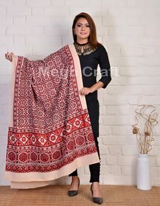 Collection Automne Bloc De Coton Imprimé Ajrakh Dupatta Designer Étoles Traditionnelles En Gros Gujarati Traditionnel Dupatta - Product Image 1