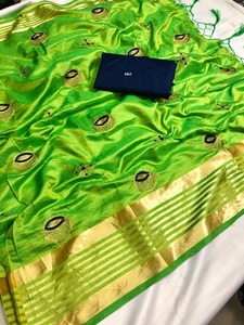 Kanchipuram Saris Seda Fiesta Desgaste Boda Indio Último Diseñador Mujeres Desgaste Sari con Blusa Banarasi Algodón Seda Telas Suaves Alfanumero - Product Image 3