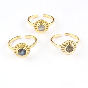 แหวนพลอยธรรมชาติปรับแต่งได้แหวนดีไซน์ลายดอกไม้ลาบราดอไรต์ดูหรูหราทำจากทองเหลือง18K ชุบทองง่ายใส่ได้ทุกวัน - Product Image 2