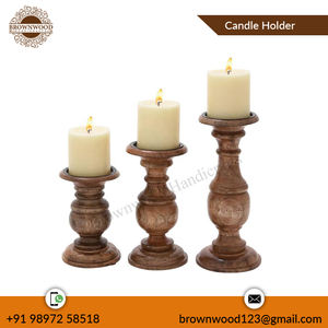 Juego de portavelas de madera tallada a mano, Set de 3 piezas de Mango tallado a mano de fabricante indio y exportación a precio asequible - Product Image 6