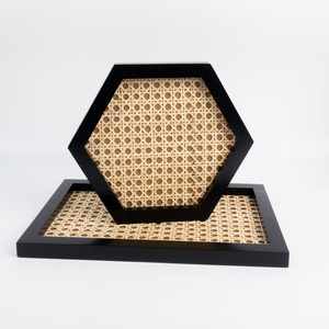 Plateau rond rectangulaire en rotin, accessoire de service alimentaire, cadre en bois massif, style japonais, livraison gratuite - Product Image 6