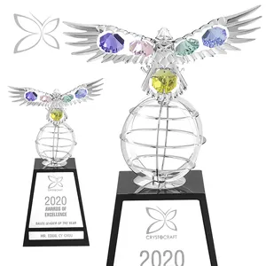 Chrome Plated Metal Eagle Decorated with Brilliant Cut Crystals Trophy Award Corporate Gift