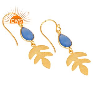 Indian Silver Jewelry Manufacturer Supplier Leaf Design Solid 925 Silver 18k <b>Gold</b> Plated Dangle <b>Earrings</b> Wholesaler - Product Image 2