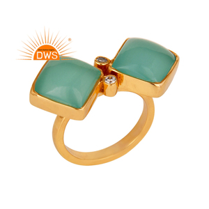 Latest Fashion 2026 Stackable <b>Gold</b> Plated <b>Cubic</b> <b>Zirconia</b> & Aqua Chalcedony Gemstone <b>Ring</b> For Women Jewelry Manufacturer - Product Image 1