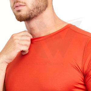 Color naranja gimnasio Fitness manga corta ropa de Hombre Camisetas cuello redondo de alta calidad Algodón poliéster verano transpirable hombre Camiseta - Product Image 5