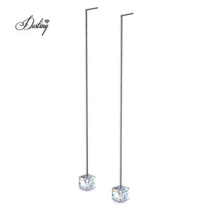 Pendientes de cubo adornados con cristales de Swarovski Plata de Ley 925 Daisini Pendientes colgantes de cadena larga Arco IRIS - Product Image 3