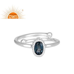 ผู้ผลิตเครื่องประดับแหวนเพชรลอนดอนบลูโทปาซทรงรีแหวนเงินแท้925 - Product Image 1