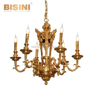 Antique Brass Pendant Light 6-heads Decor Chandelier, Exquisite Lost Wax Casting Bronze Hanging Candle Lighting