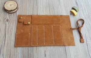 Estuche portátil para lápices hecho a mano de cuero de Búfalo, estuche enrollable para lápices escolares, rollo de lápices para estudiantes, estuche organizador para bolígrafos - Product Image 3