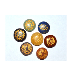 Juego de Siete Chakras Grabado en Piedras Preciosas Naturales, Arte y Coleccionable de Feng Shui, Tamaño de Bolsillo - Product Image 1